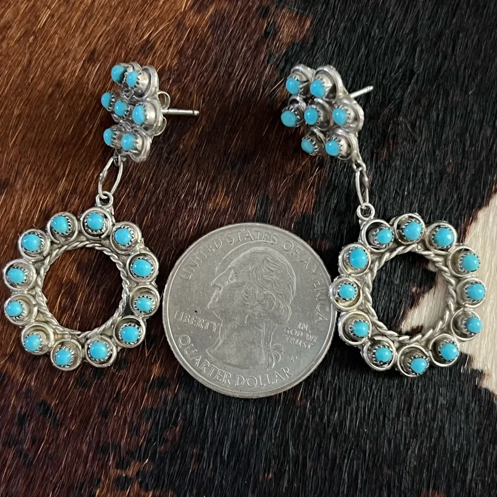 Turquoise Silver Dangle Earrings - Picture 3 of 4